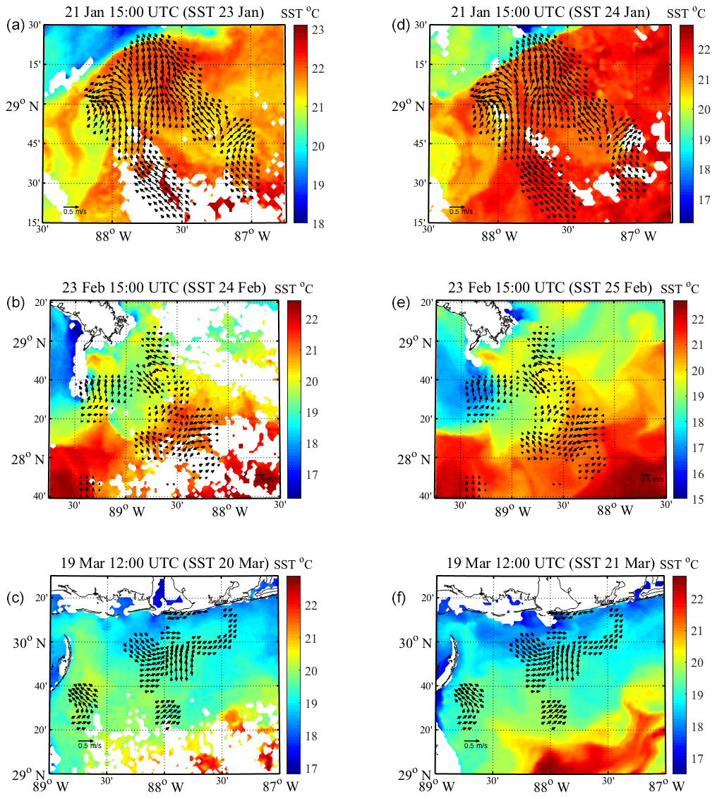 Surface drifter set. (A) Trajectories of 30 drifters released in the